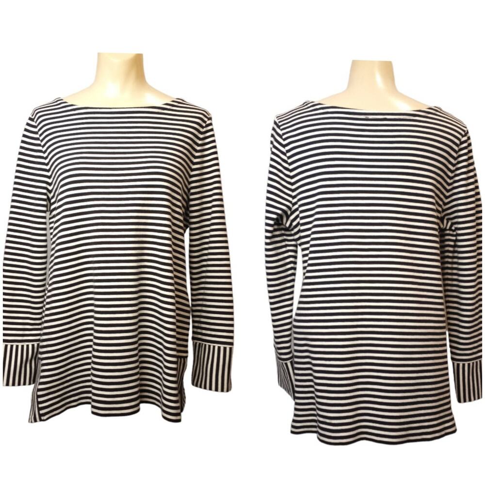 TALBOTS Women's Striped Boatneck Tunic Top. L Petite Casual Travel